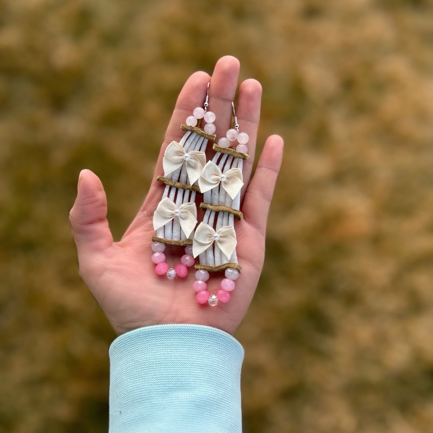 2 tier bow & dentalium earrings