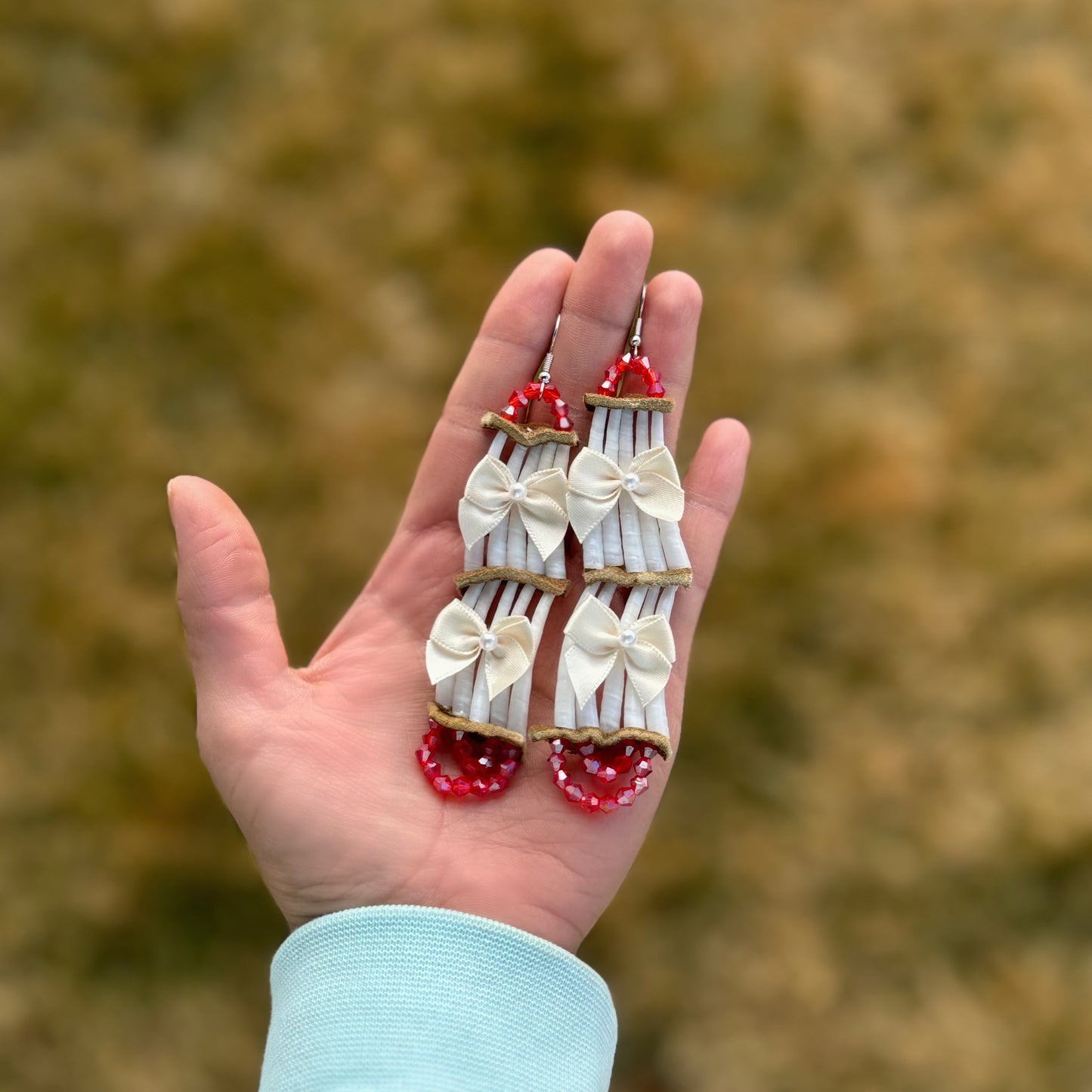 2 tier bow & dentalium earrings